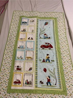 Baby Boy Storybook Patchwork Quilt - Green, Blue, Red